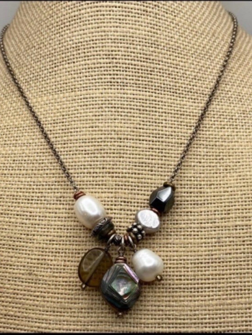Silpada Black Chain Abalone & Pearl Cluster Necklace - Picture 5 of 9